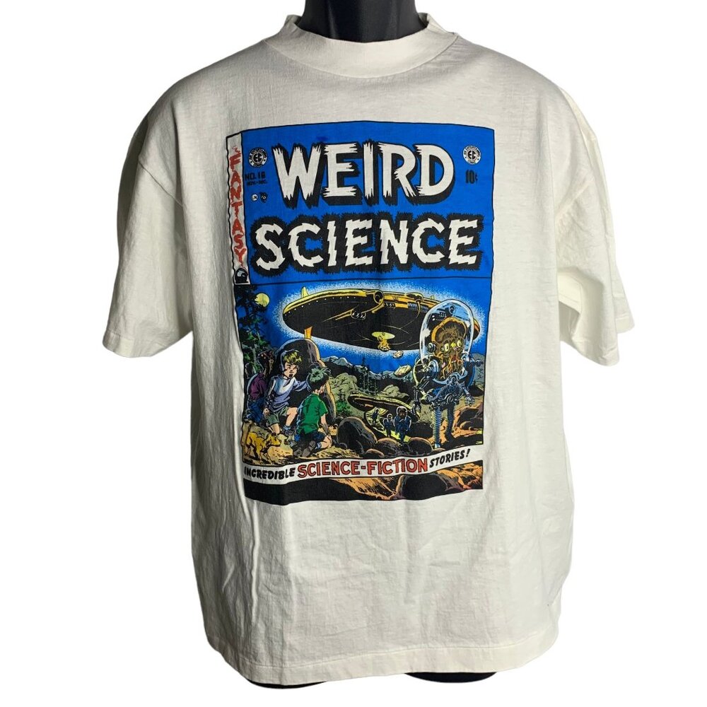 Vintage 80s Weird Science T-Shirt L White EC Comic Sci Fi Single Stitch Crewneck